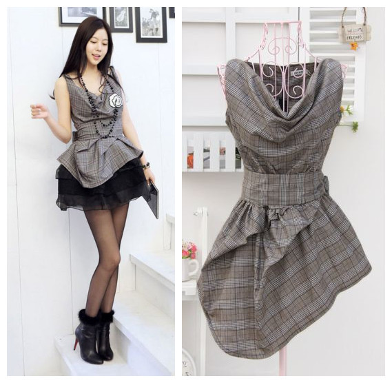Free shipping, Korean style 2012 new fashion formal style slim plaid print women one-piece dress, 1 color, F size