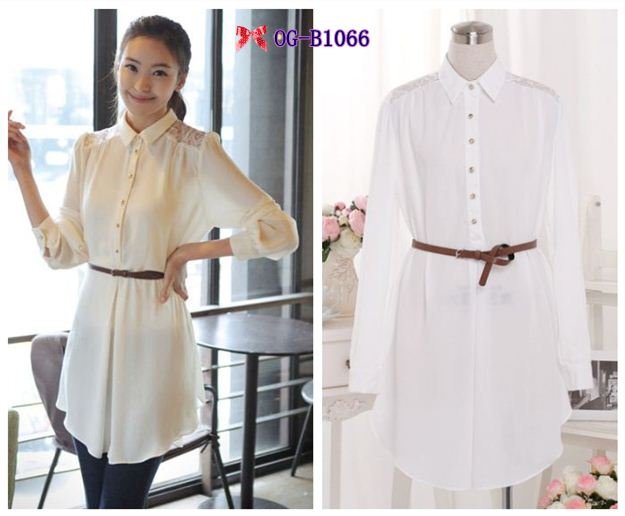 Free shipping, Korean style 2012 Popular bubble sleeve solid hollow out lace patchwork  Women Blouses with belt, 1 color  F size