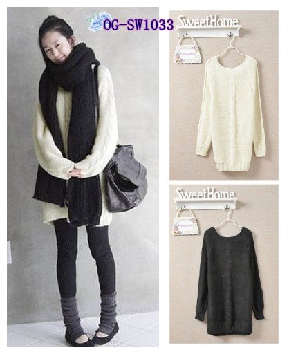 Free shipping, Korean Style, 2012 popular twist pattern loose women long pullovers sweater/ knitwear, black 2 colors F size