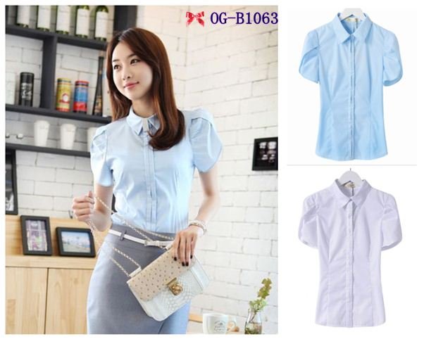 free shipping, Korean style 2012 short bubble sleeve  women solid OL career slim Blouses  2color, 7sizes, big/3 plus size