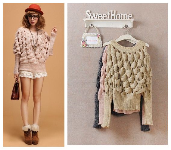 Free shipping Korean style 2012 women's autumn and winter elegant cutout batwing type long-sleeve knitted sweater 3 colors F