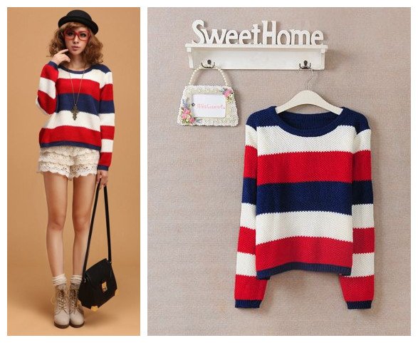 Free shipping Korean style 2012 women's autumn and winter multicolour stripe fashion long-sleeve sweater picture color F size