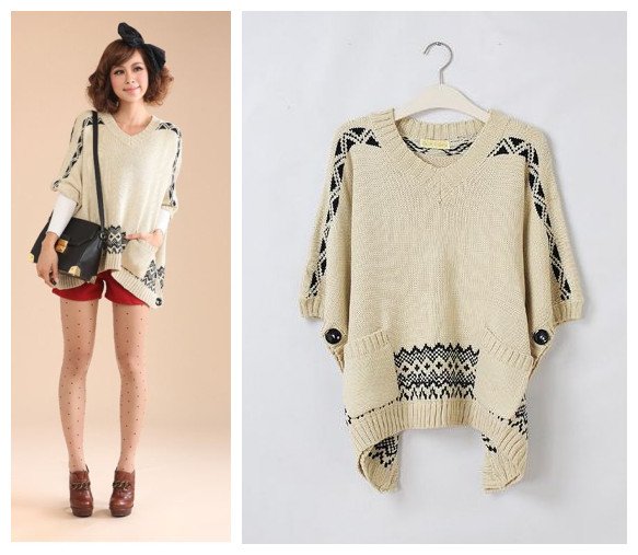 Free shipping Korean style 2012 women's autumn national trend wave pocket loose casual knitted sweater apricot color F size