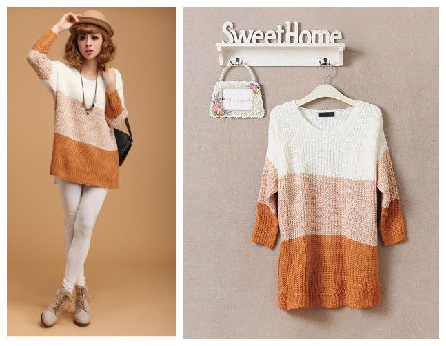 Free shipping Korean style 2012 women's block decoration stripe medium-long knitted sweater picture color F size
