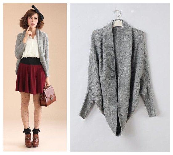 Free shipping Korean style 2012 women's loose waistcoat batwing sleeve wool knitted sweater gray F size