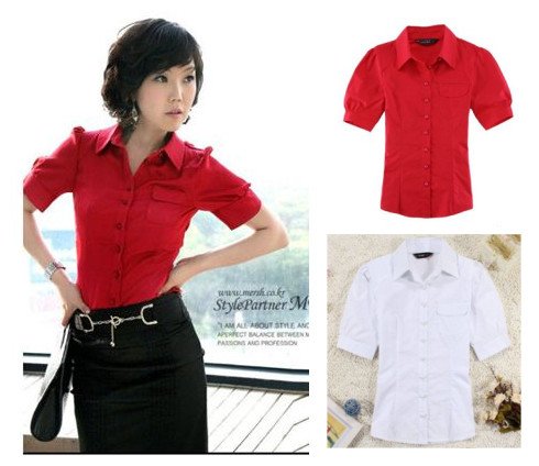 Free shipping Korean style 2012 women's shirt 100% cotton short-sleeve female shirt slim shirt 2 colors S, M, L, XL size
