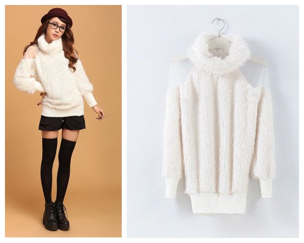 Free shipping Korean style 2012 women's turtleneck strapless explaines thermal sweater white F size