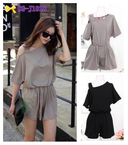 free shipping Korean style  2013 new hot popular cotton offshoulder women fashion sexy Jumpsuit  short , 2colors free size