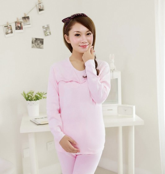 Free shipping Korean Style Pure pink Color Suckle Needed Maternity Suit