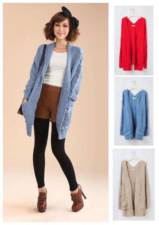 Free shipping Korean style women's autumn and winter V-neck twisted pocket sweater cardigan 3 colors F size