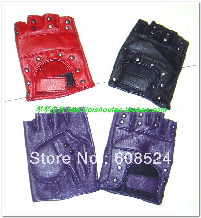 Free shipping  korean style Women's genuine leather rivet fitness gloves half finger hip-hop gloves wholesale
