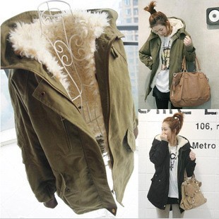 Free Shipping ! Korean Thickening Fur Cotton-padded Jacket Slim Fur Coat Army Uniform style Outerwear M,L,XL