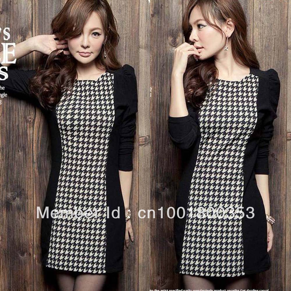Free shipping Korean Women 2013 autumn and winter new ladies splicing Princess sleeve mini dress W10848