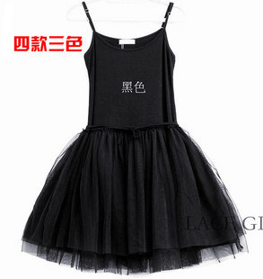 Free shipping! Korean women summer cotton bottoming vest dress sub-Pompon yarn code splicing bud MESH Dress