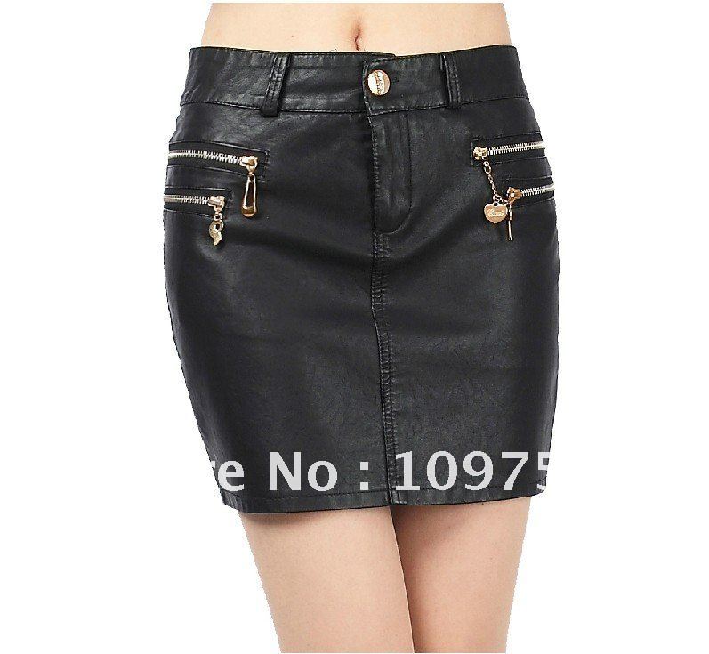 Free shipping kroean version Black Zip Bag hip slim slim short leather skirt leather skirt skirt of small A word