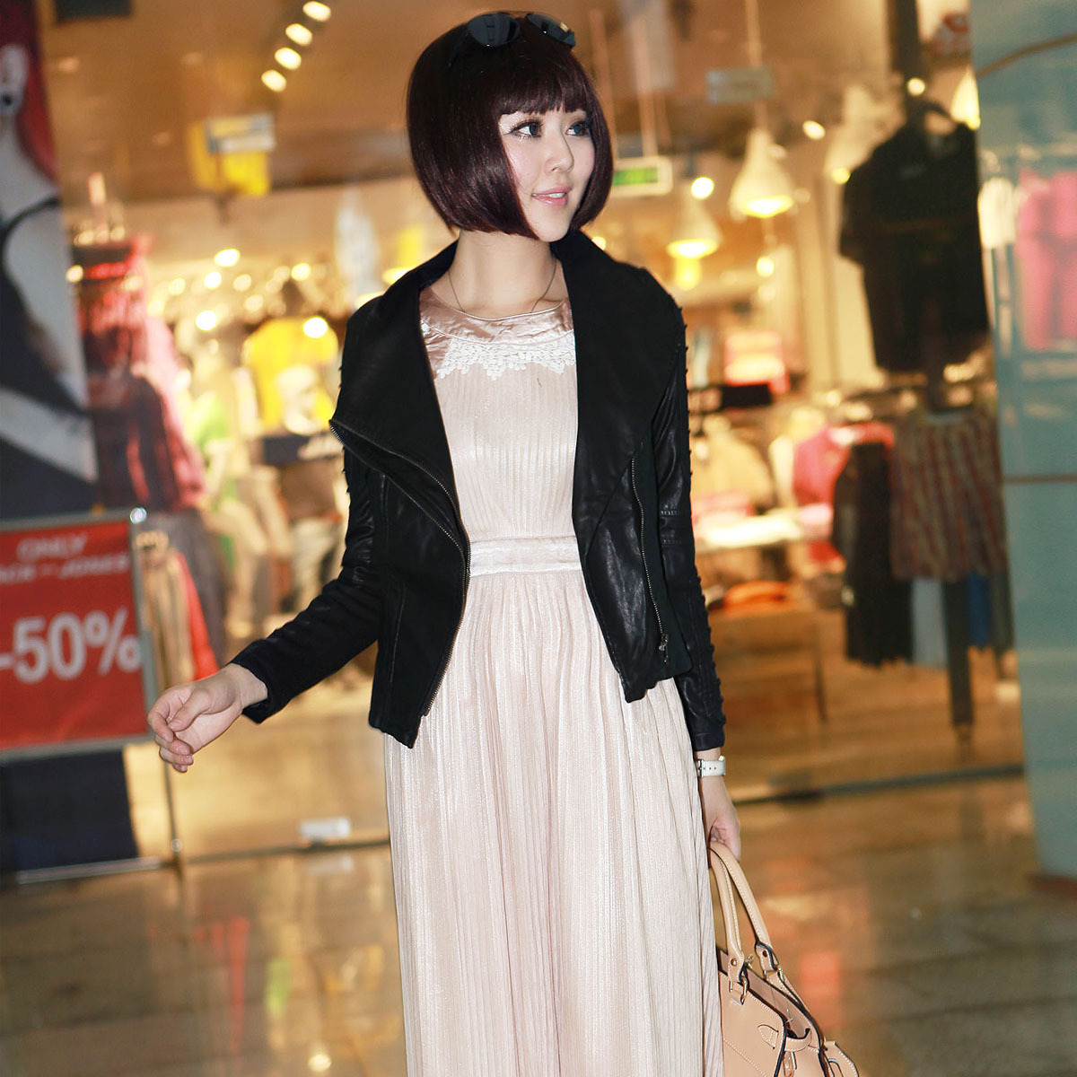 free shipping L2012 new arrival autumn turn-down collar motorcycle PU clothing short design slim Women outerwear women's