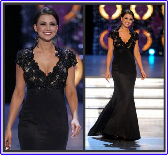Free Shipping!lace and satin black beaded backless sheath weep train custom-made Celebrity Dresses