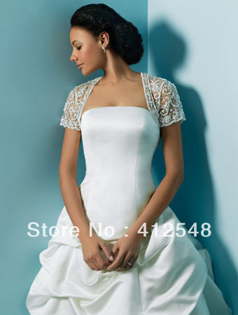 Free Shipping Lace Beads Short Sleeves Wedding Gown Pashmina Wedding Wraps J04