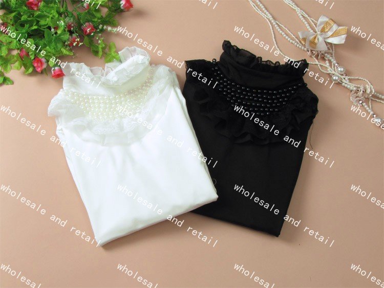 Free shipping  lace bling-bling  Beaded Bottoming shirt blouse cotton two color you can choose wholesale and retail