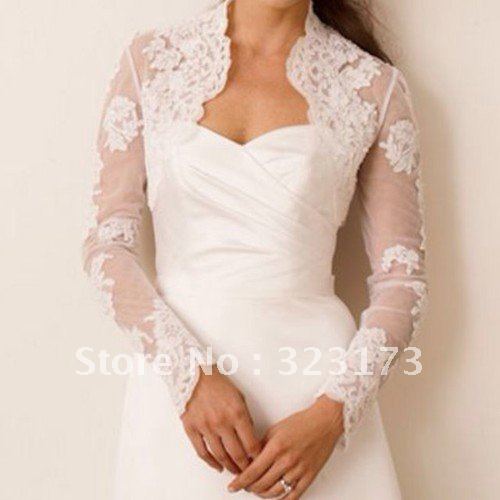 Free shipping!Lace Bridal Shawl Wedding Wraps Bridal Jacket Long Sleeve Bolero White/Ivory/Black Custom Made