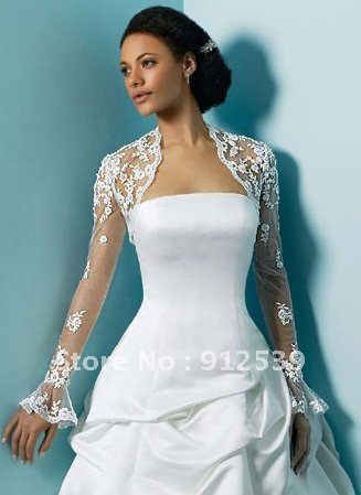 Free shipping!Lace Bridal shawl Wedding Wraps Jacket Long sleeve bolero white/ivory Custom Made