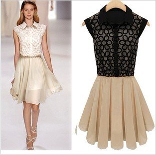 free shipping Lace chiffon dress 2012 summer new women's lapel the sleeveless cut flowers stitching dress Z476 retail /wholesale