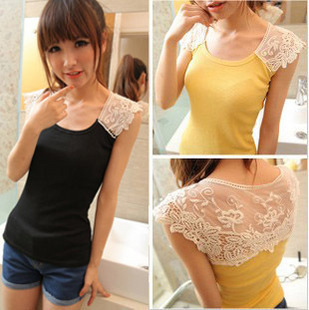 Free shipping   Lace crochet vest cutout patchwork cotton thread spaghetti strap basic vest