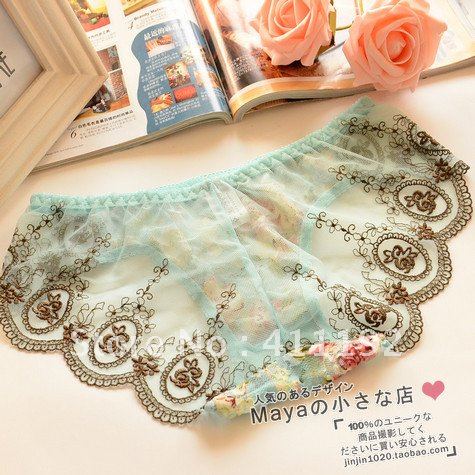 Free shipping Lace cute panties embroidery women's panties sexy transparent gauze underwear briefs