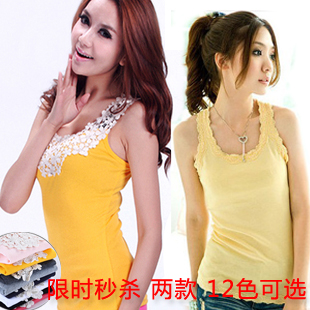 Free Shipping Lace decoration all-match basic spaghetti strap small vest 100% cotton sleeveless plus size female