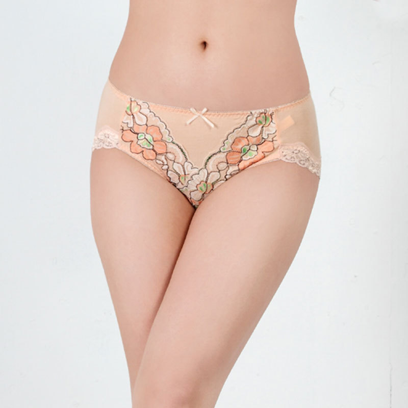 Free shipping Lace flower sexy bamboo fibre women's seamless panties mid waist butt-lifting trigonometric pants dot