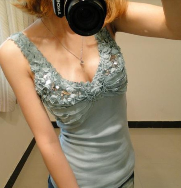 Free Shipping Lace Paillette Laciness Ruffle Hem V-neck Thread Cotton Sexy Slim Small Vest Women Tops-T046