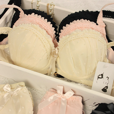 Free shipping Lace shoulder strap bamboo 3 breasted adjustable push up bra sexy bra underwear set 9005