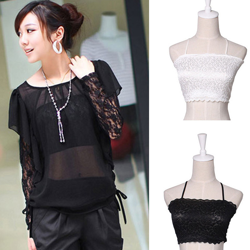 Free shipping Lace tube top tube top breast-length around the chest black white bra