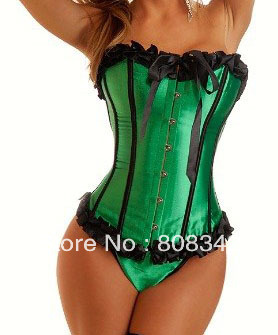 Free Shipping Lace Up Corset Sexy Lingerie with G-string Women Bustier Slimming Shaper Corset Green White Blue Pink Red 2035