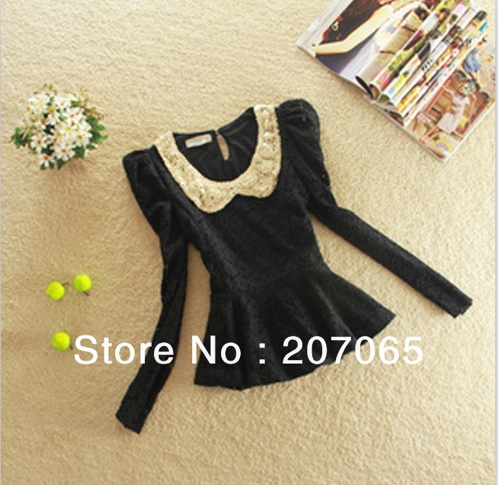 Free shipping lace women shirt, women's blouses ,lace shirt bottoming  2 colour size  M,L,XL