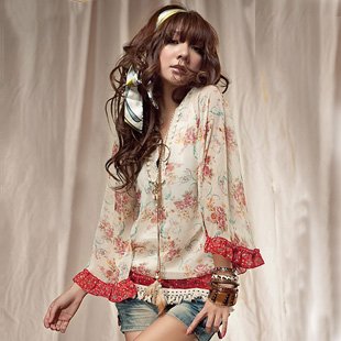 Free Shipping Lades Fashion Sexy Chitton V-Neck Blouses Wholesale and Retail  FD058