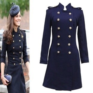 Free shipping Ladies' 2012 Newest Stand Collar Shoulder Board Double-breasted Kate Princess Style Three Quarter Coat (1101)