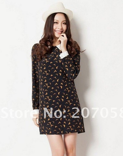 free shipping ladies chiffon seagull  print fashion  blouse/ plus-size