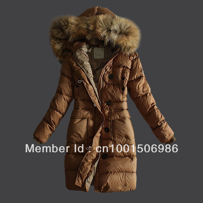 Free Shipping Ladies Down Jacket Fur Collar Winter Jacket Color Khaki Black Brown Fashion Warm Women's Down Coat