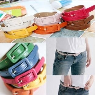 Free Shipping  Ladies Fashion Belts Candy Colored Belt PU Leather  Female Thin Belt/UD-033