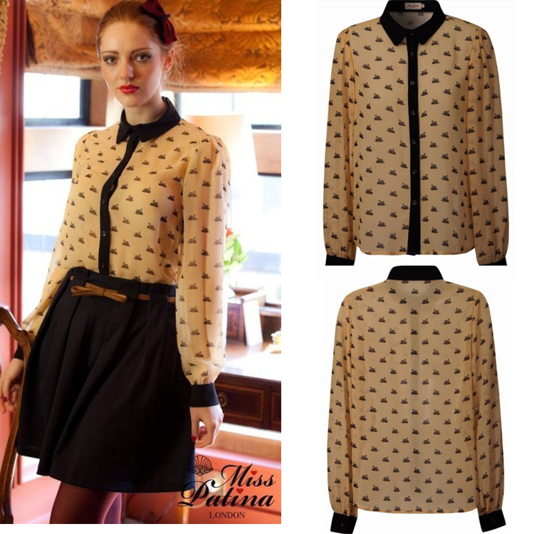 Free shipping,Ladies' fashion blouse print shirts women's long sleeve spring autumn tops turn-down collar AB044