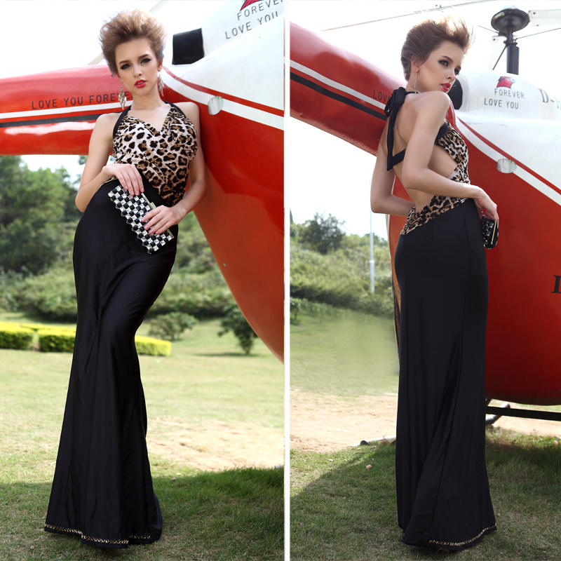Free Shipping! Ladies fashion high quality celebrity dress, racerback star style leopard print formal evening dress