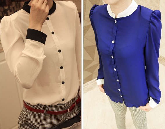 Free shipping ladies fashion long sleeve solid color chiffon shirt