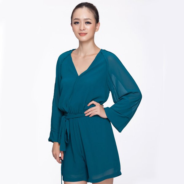 Free shipping! Ladies fashion long sleeves V neck chiffon sexy short jumpsuit 522