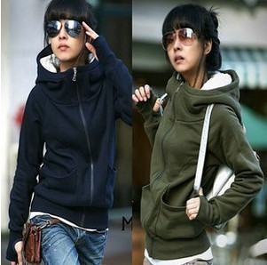 free shipping ladies fashion plus size solid color with a hood women's set thermal cardigan sweatshirt outerwear