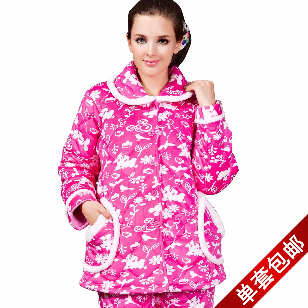Free shipping ladies' fashion Thickening coral fleece pyjamas cotton-padded sleepwear winter sleepwear