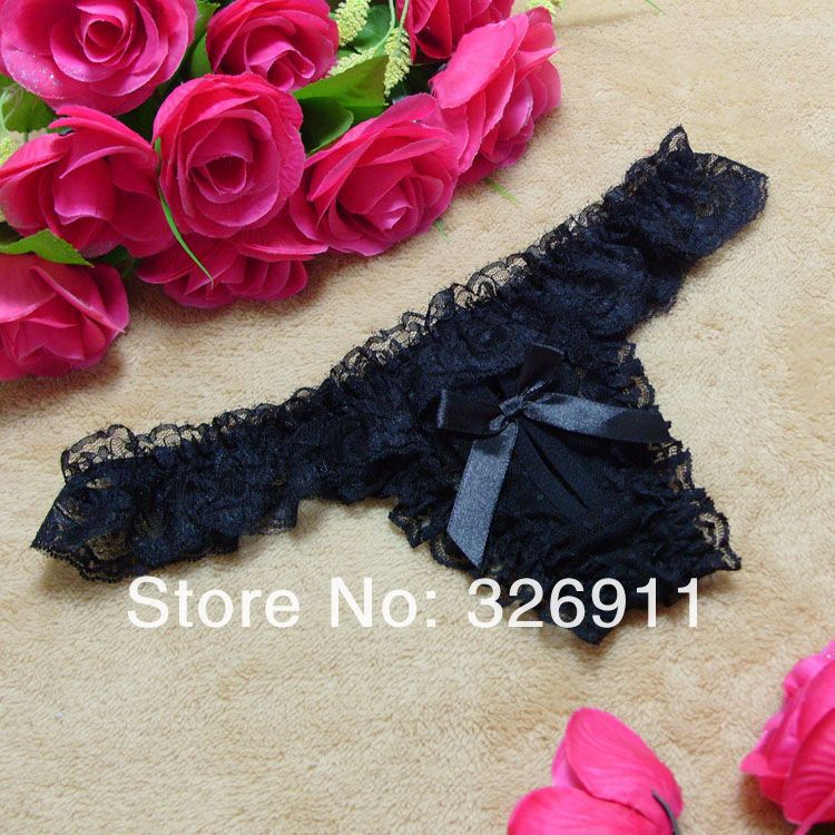 Free Shipping Ladies High Quality Low Waist Sexy Lace Brief with Bow Front Sexy Hole