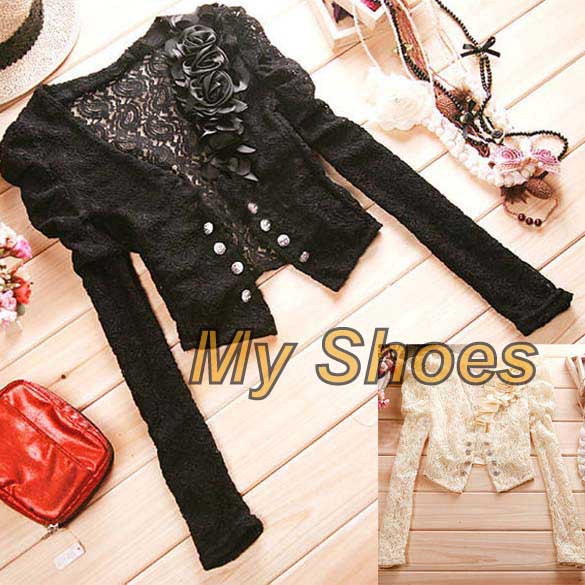 free shipping Ladies Hollow Out Lace Shrug Short Coat Blouse Top Jacket Outwear 7852