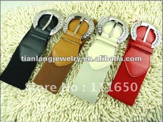 free shipping ladies imitation leather fashion metal round buckle belts with diamond 10pcs/pack