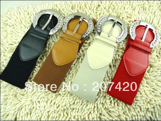 free shipping ladies imitation leather fashion metal round buckle belts with diamonds,4 colors avialable,10pcs/pack